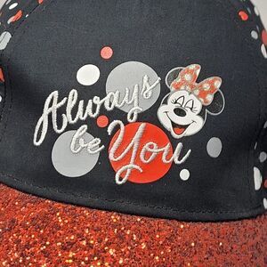 Disney Parks Minnie Mouse Alway Be You‎ Glitter Brim Sequin Bow Hat Baseball Cap